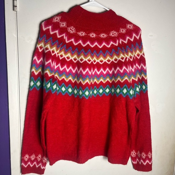 Croft & Barrow Fair Isle Sweater Red Size Petite Medium - Picture 3 of 7